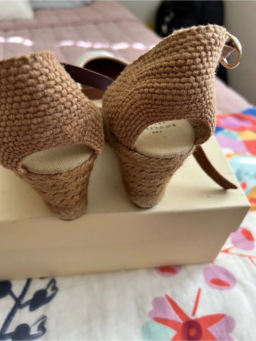 Sezane Canvas Espadrille Wedge Sandals - Cream and Tan